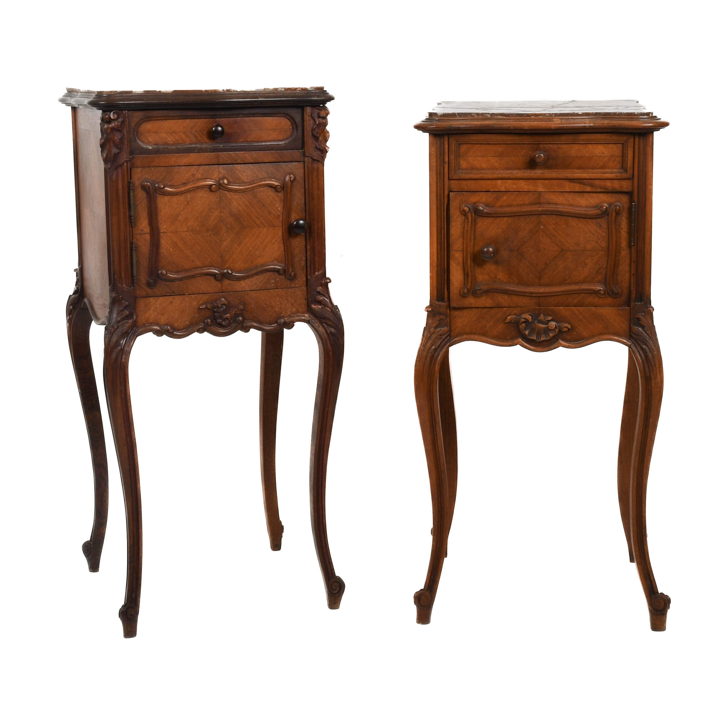 Pair of Wood and Marble Top Tables-1