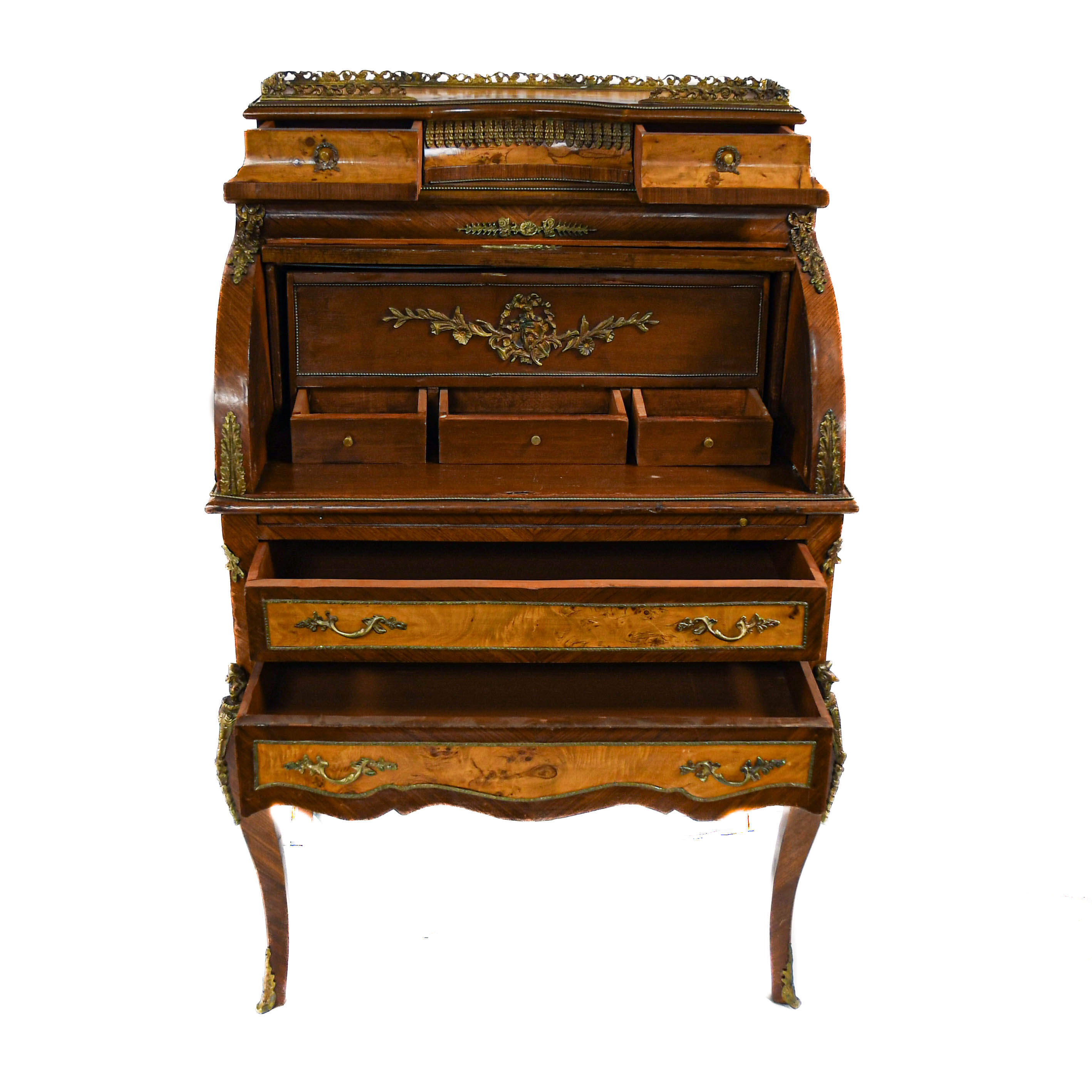 Louis XVI French Marquetry and Gilt Bronze Roll-Top Bureau de Damme-3