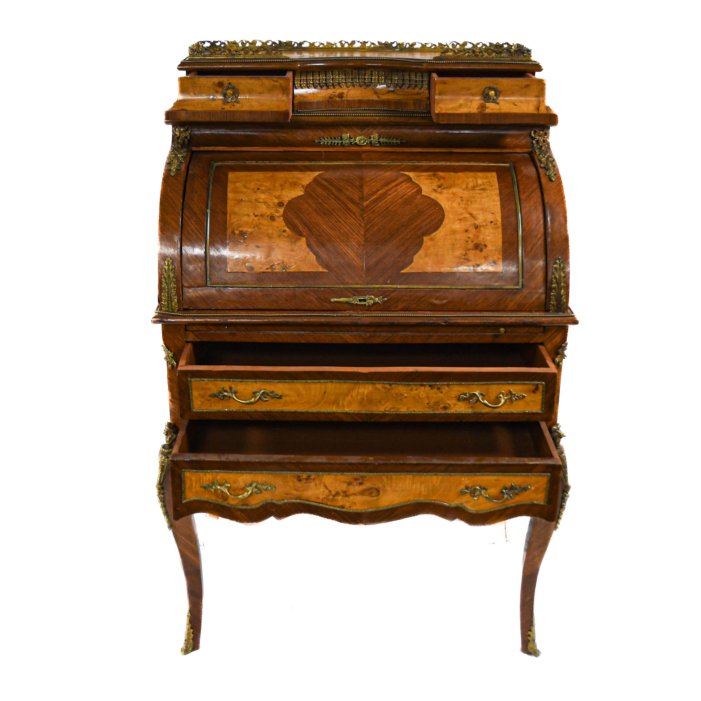 Louis XVI French Marquetry and Gilt Bronze Roll-Top Bureau de Damme-1