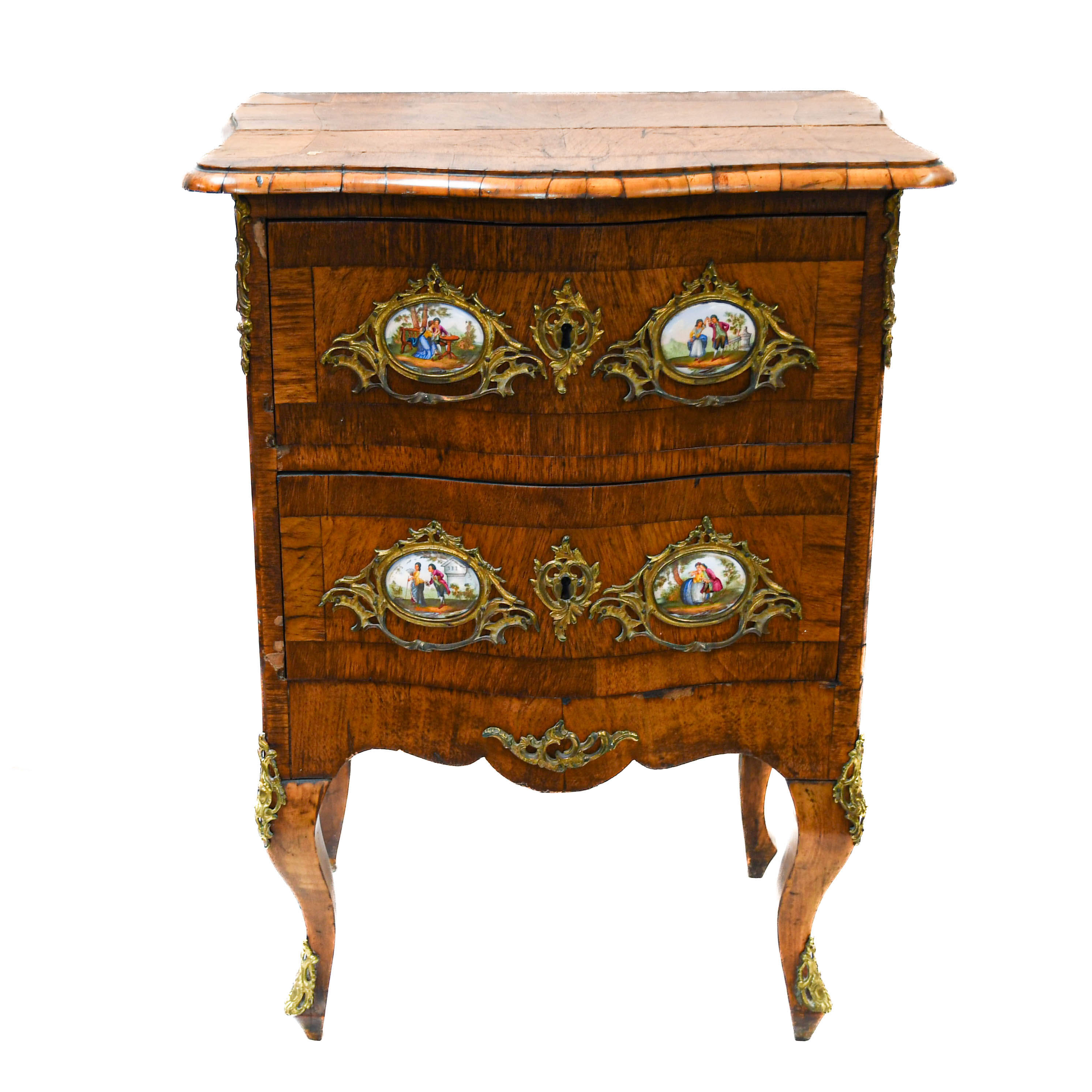 19th-Century Louis Revival Burr Walnut and Ormolu Mounted Cartouche Chest-1