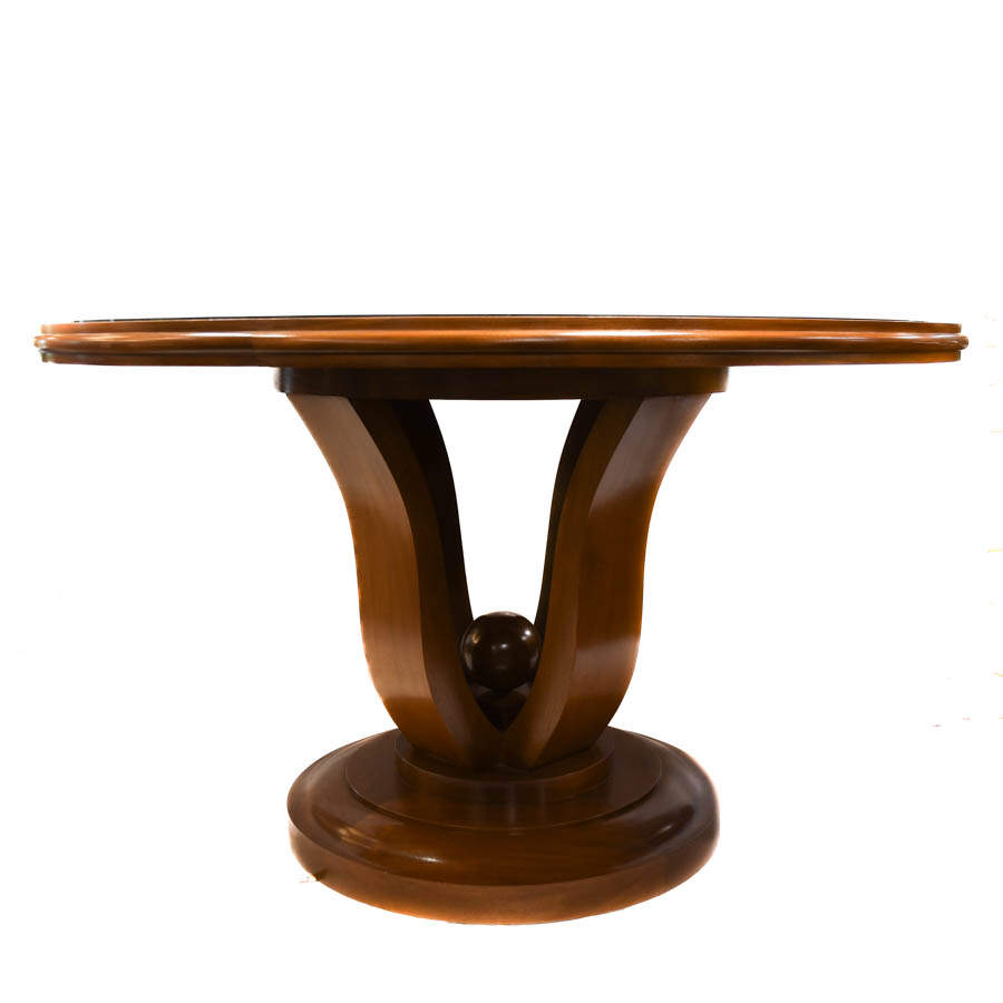 Green Glass and Gold Round Pedestal Botanical Dining Table-4