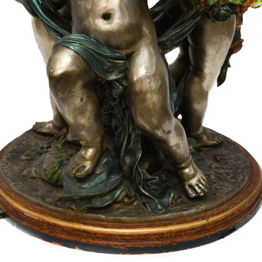 Signed S. Keliam Silver Gilt and Bronze Putti Table with Glass Top-4