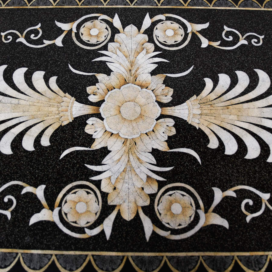 Marble-Look Coffee Table with Geometric Mosaic Inlays-4