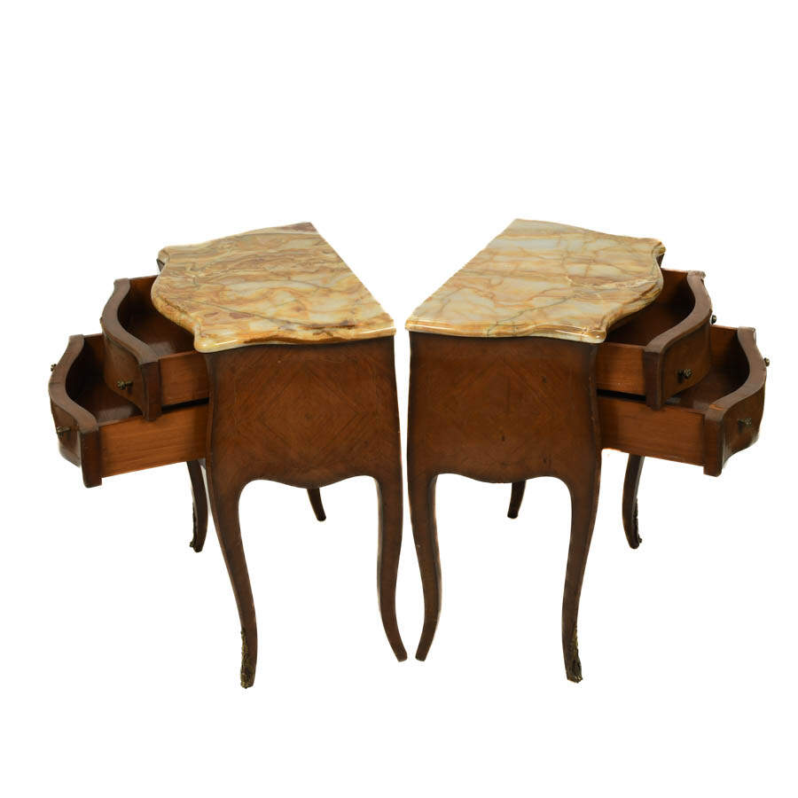 Pair of Bombay-Style Marble Top Nightstands with Serpentine Fronts-5