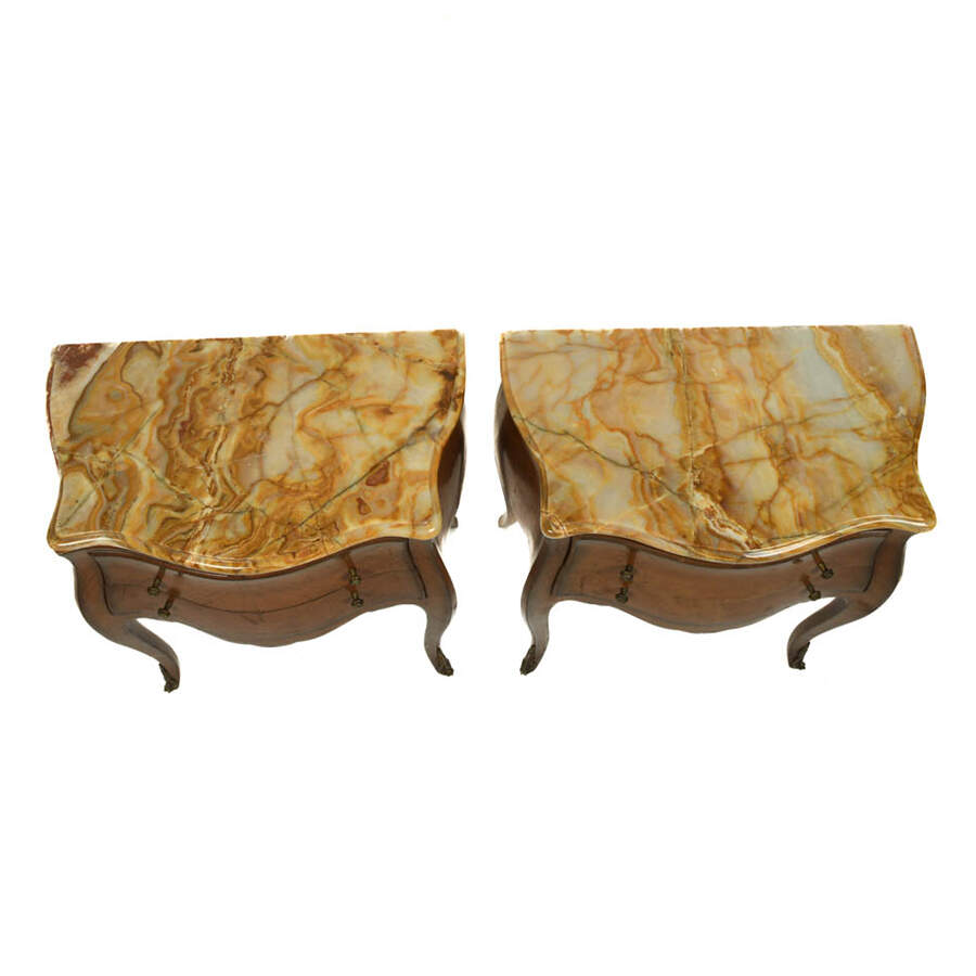 Pair of Bombay-Style Marble Top Nightstands with Serpentine Fronts-3