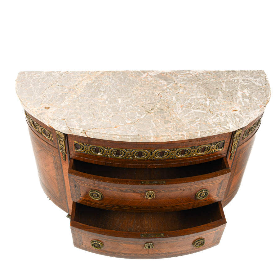 French Marble Top Demilune Chest with Ormolu Mounts-3