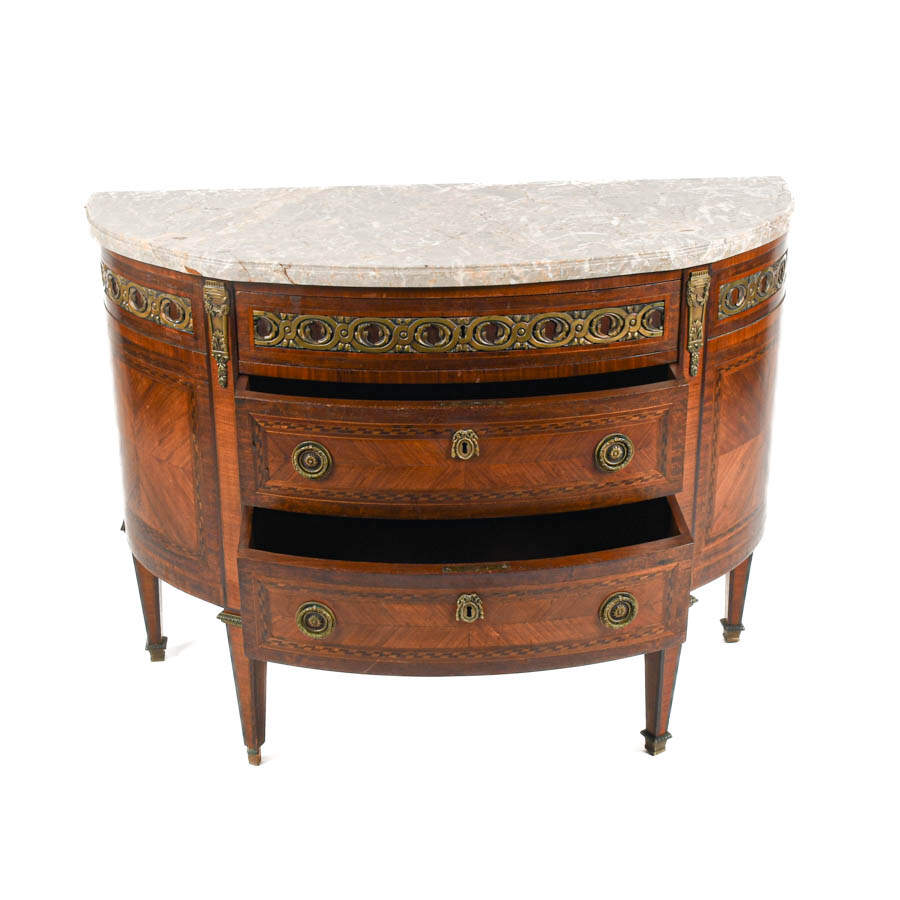 French Marble Top Demilune Chest with Ormolu Mounts-2