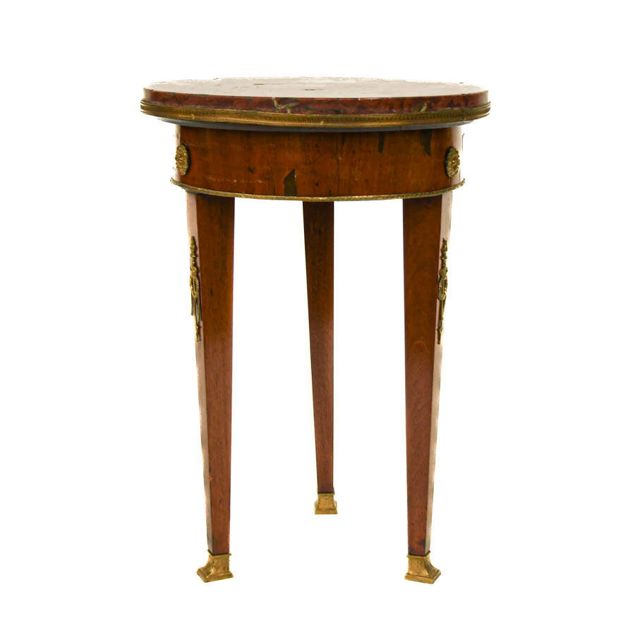 Antique French Ormolu and Rouge Marble Top Circle Side Table-5