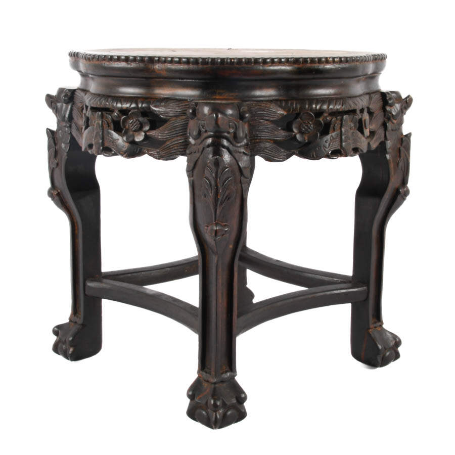 Antique Chinese Marble Top and Wood Side Table-3