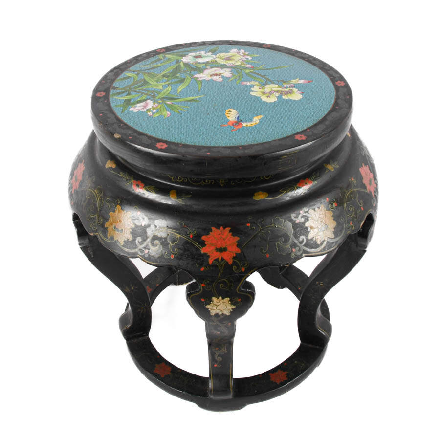 Chinese Cloisonné Inlaid and Wood Side Table-3