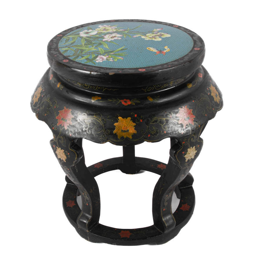 Chinese Cloisonné Inlaid and Wood Side Table-1