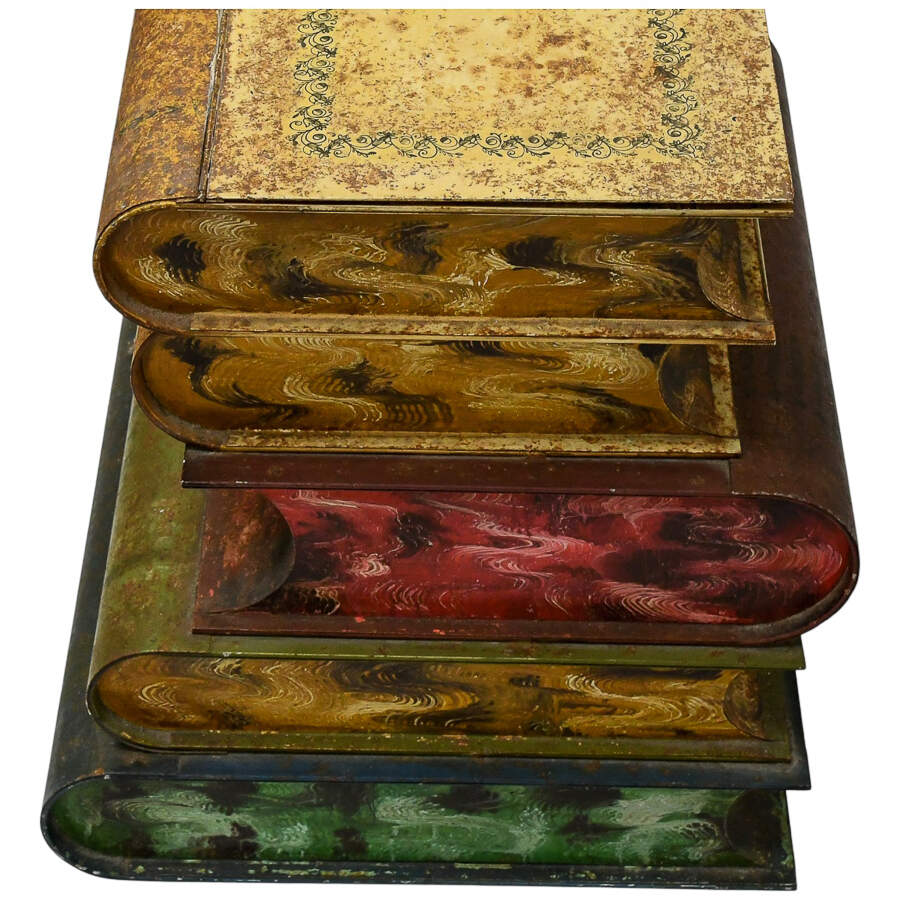 Vintage Italian Metal Tole Stacked Books End Table-11