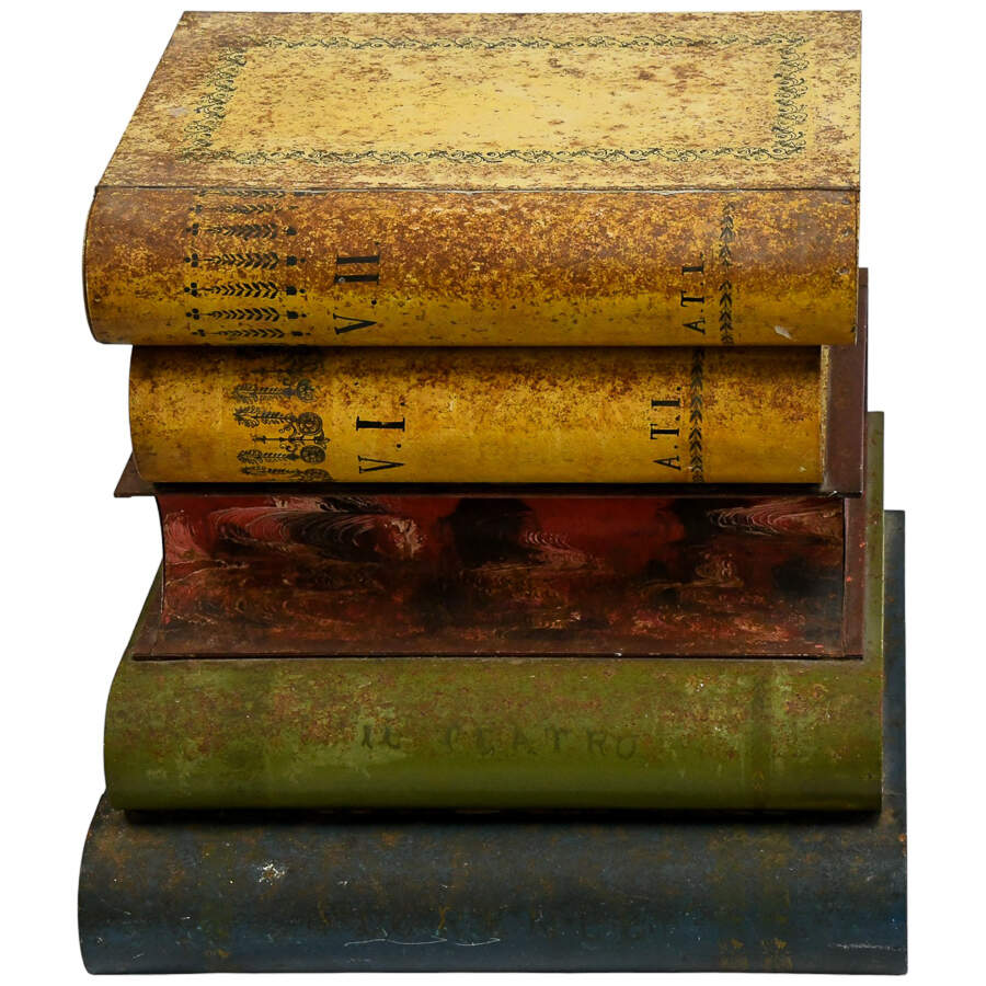 Vintage Italian Metal Tole Stacked Books End Table-9