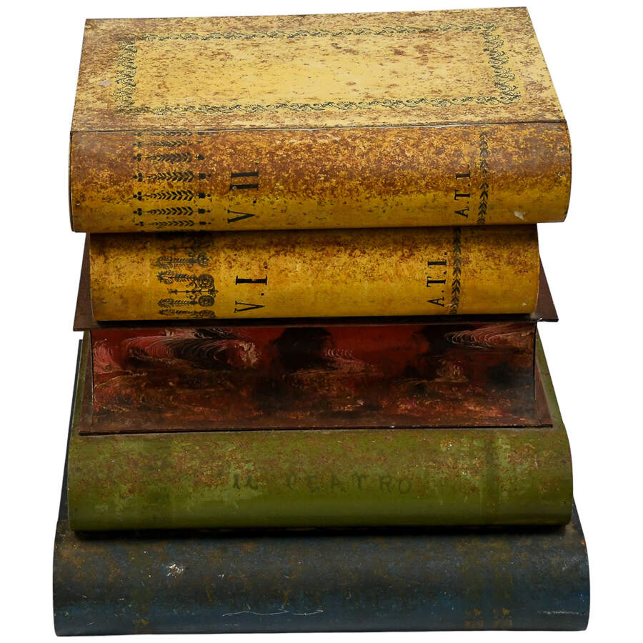 Vintage Italian Metal Tole Stacked Books End Table-8