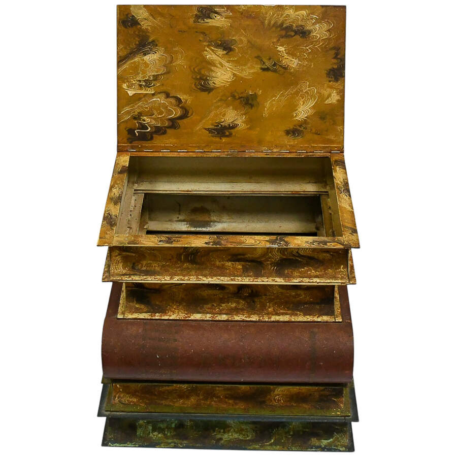 Vintage Italian Metal Tole Stacked Books End Table-6