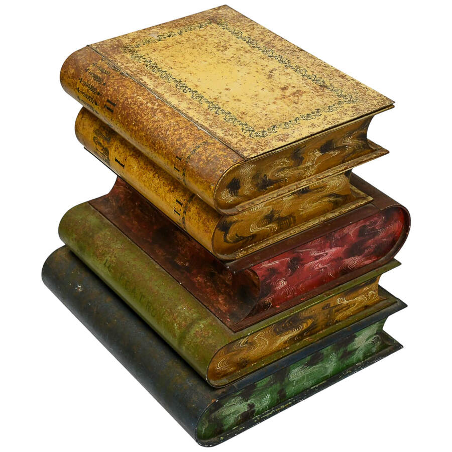 Vintage Italian Metal Tole Stacked Books End Table-3