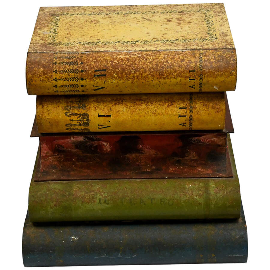 Vintage Italian Metal Tole Stacked Books End Table-1