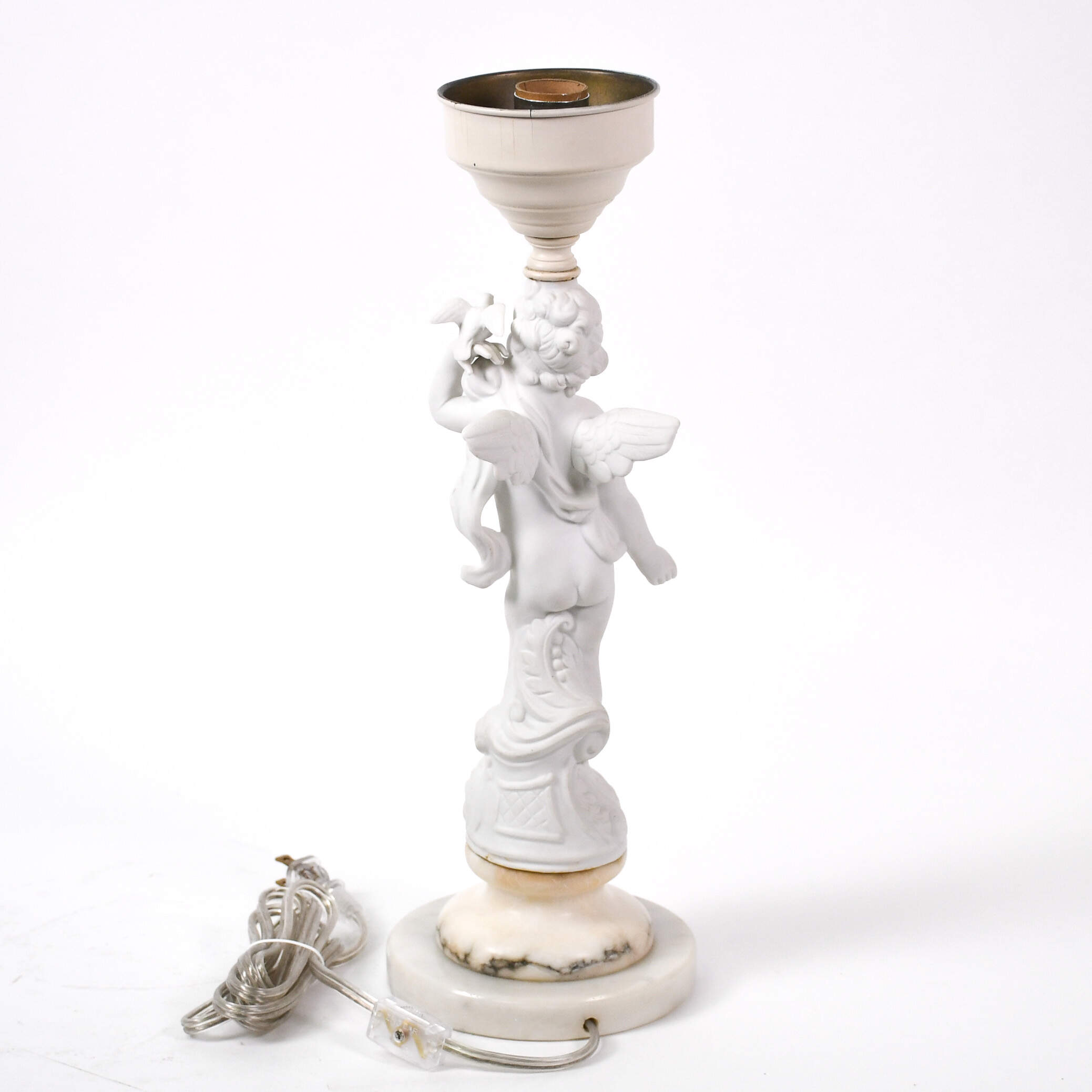 Pair of Bisque Cherub Lamps on Marble Base-9