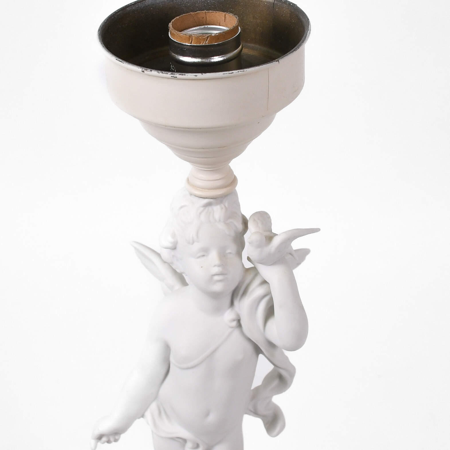 Pair of Bisque Cherub Lamps on Marble Base-5