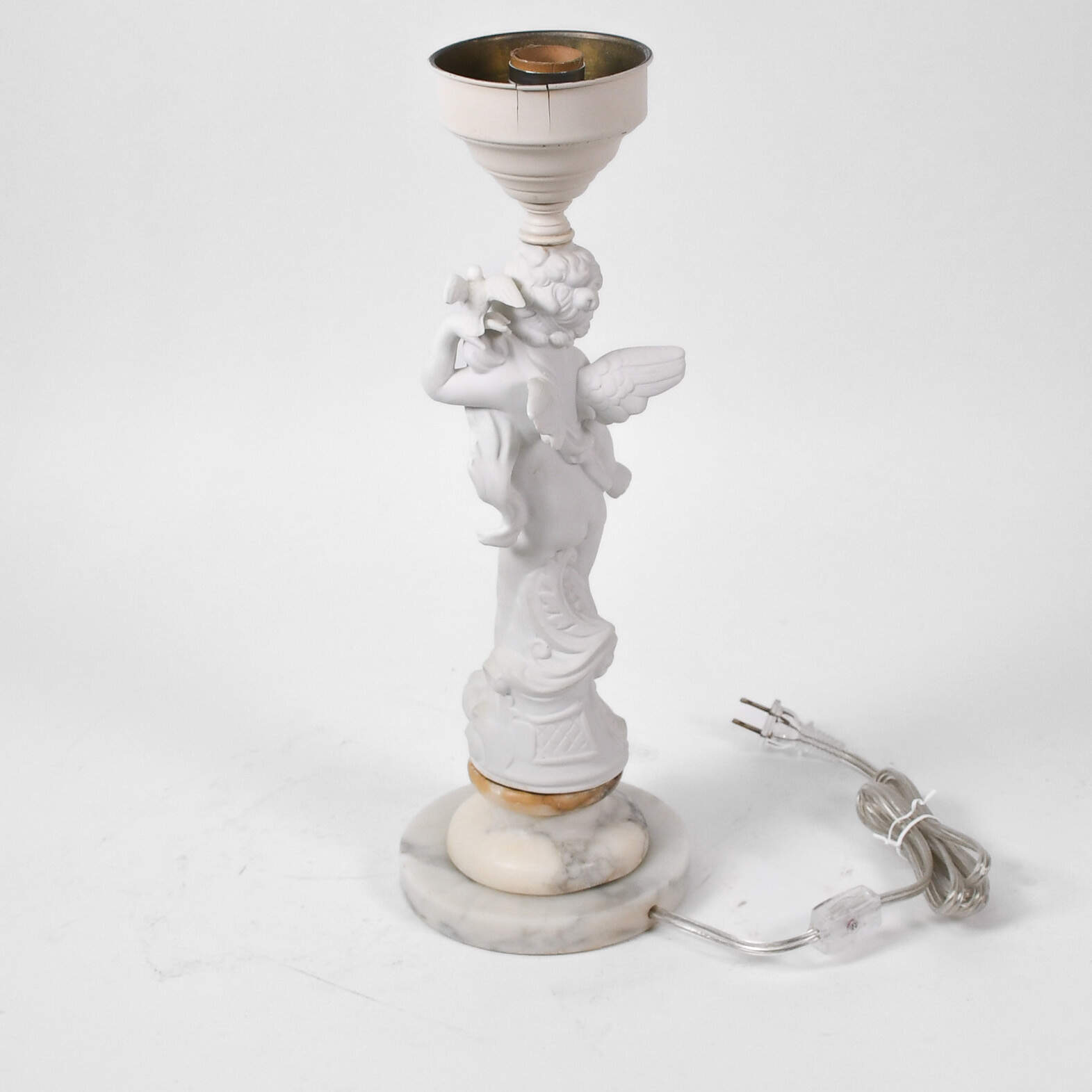 Pair of Bisque Cherub Lamps on Marble Base-3