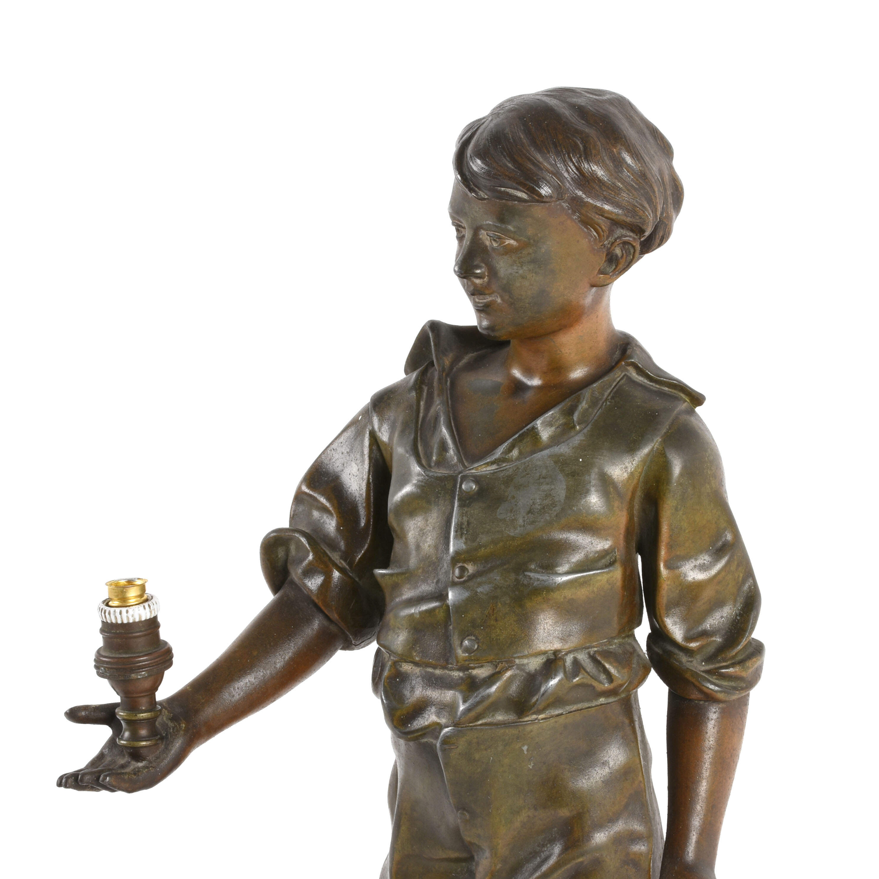 Antique Toupie Bronze Boy Lamp-6