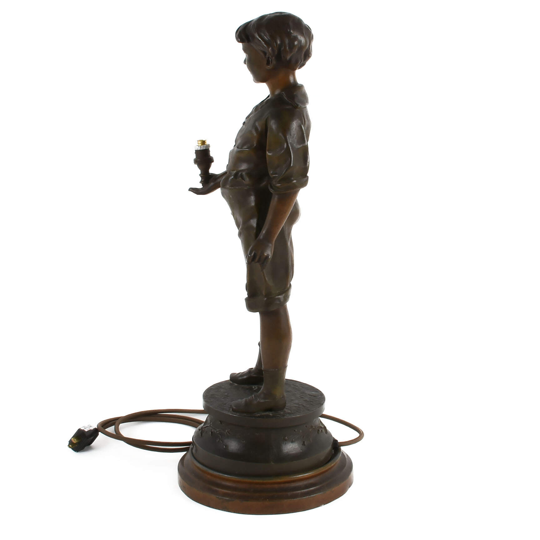 Antique Toupie Bronze Boy Lamp-4