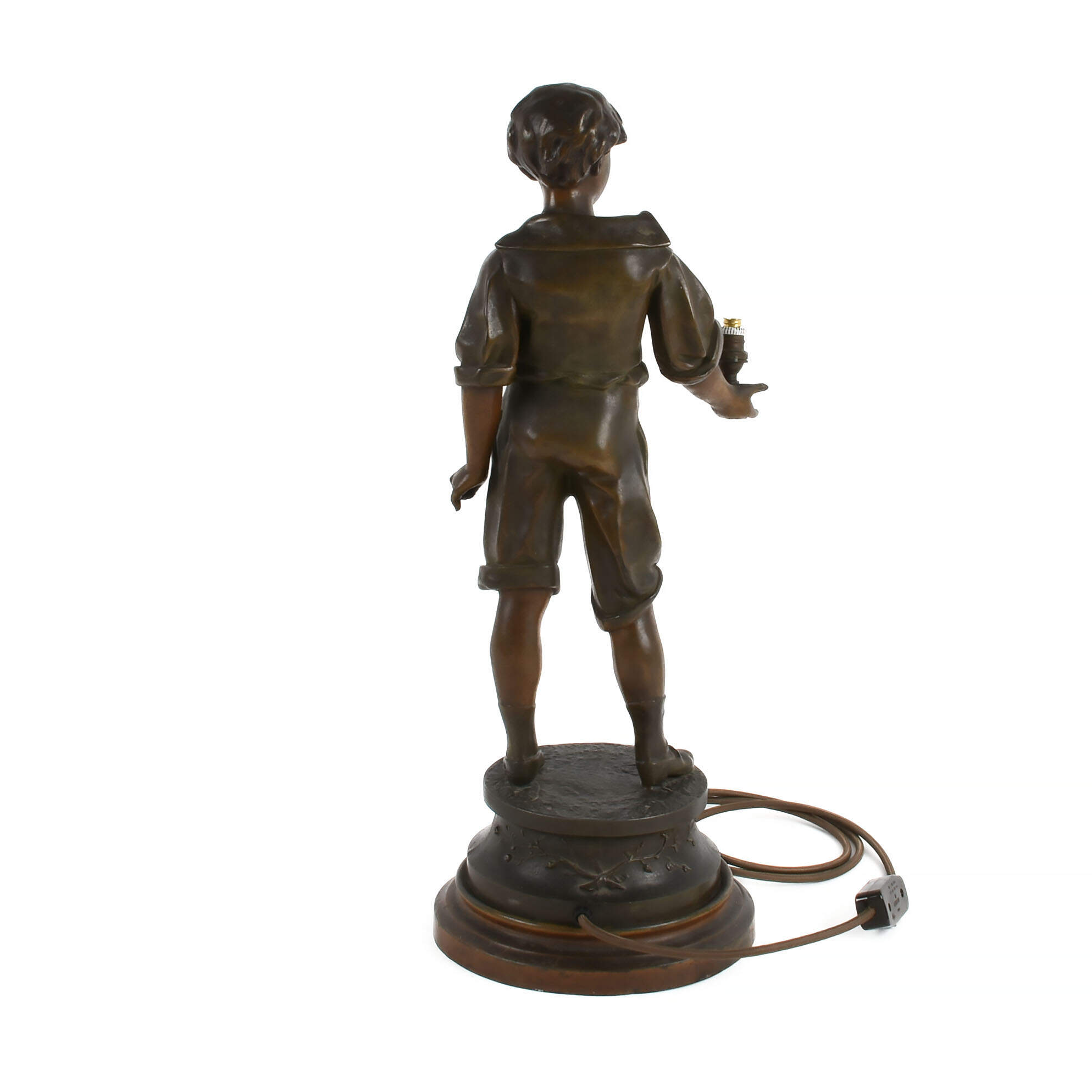 Antique Toupie Bronze Boy Lamp-3