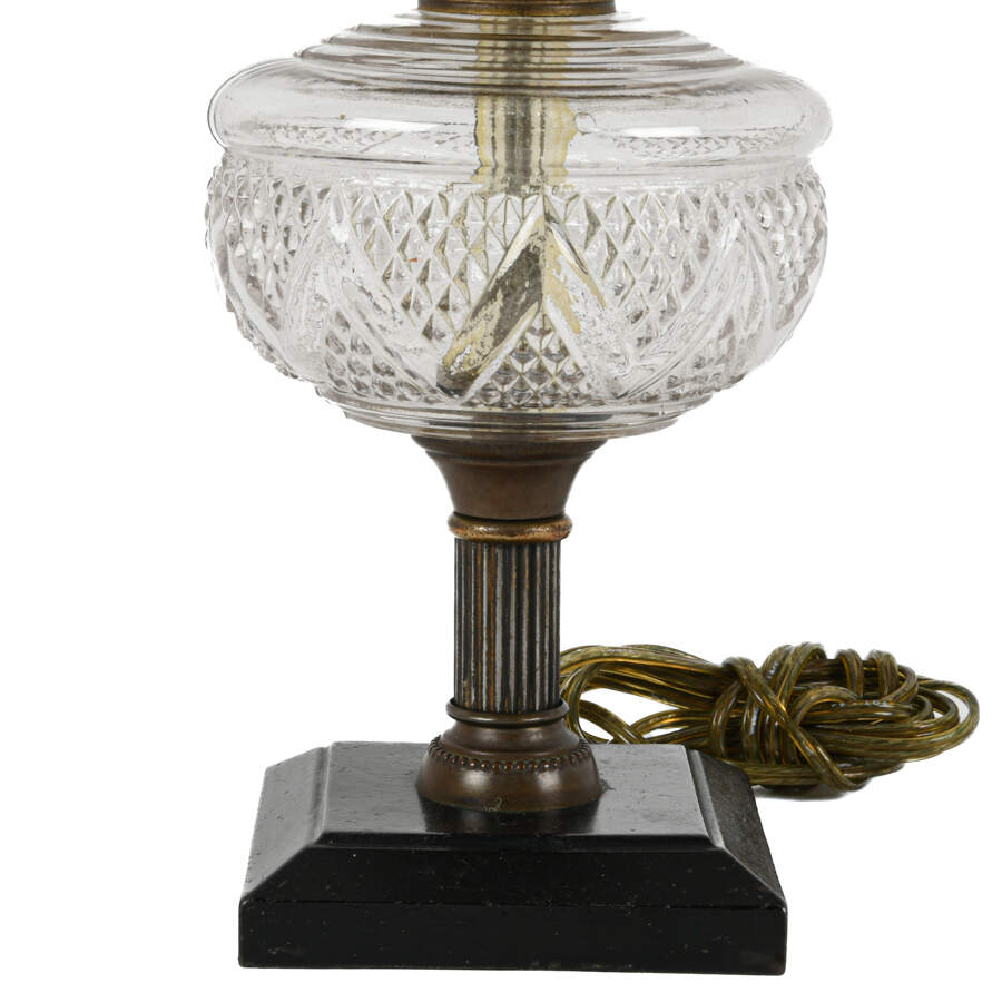 Antique Electrified Rose Globe Oil Lamp on Wooden Base-5