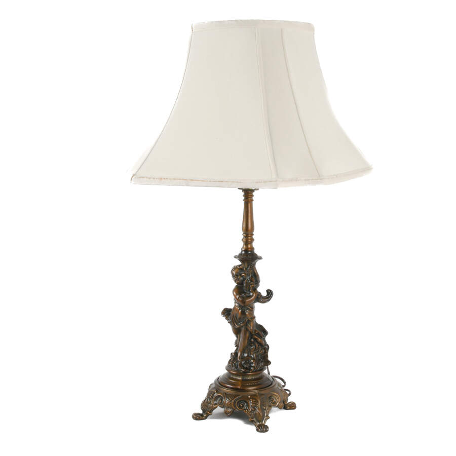 Cold-Painted Regency Style Putti Lamp-1