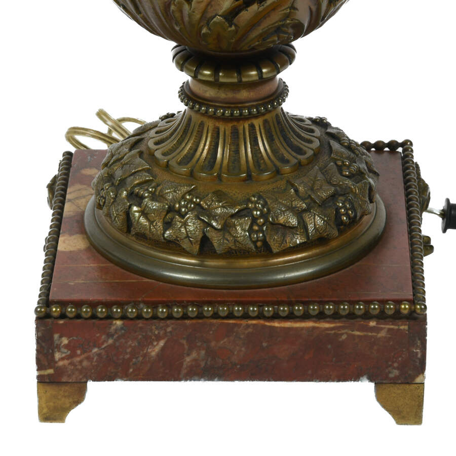 Antique Bronze Urn Lamp on a Marble Base-4