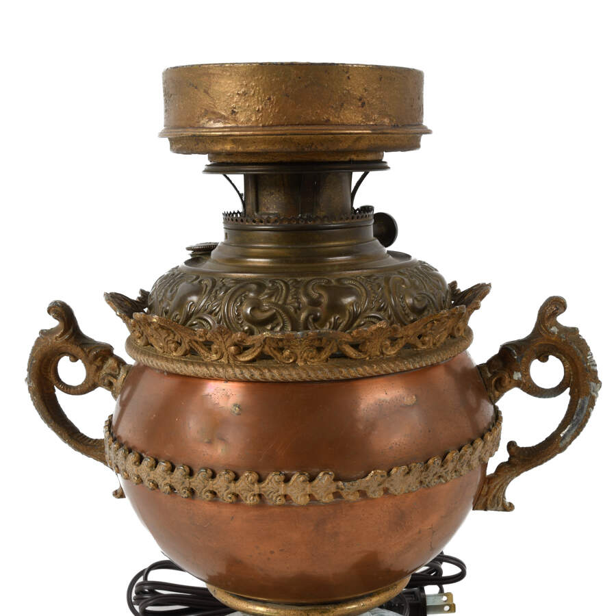 Antique Bradley & Hubbard Converted Copper Oil Lamp-4