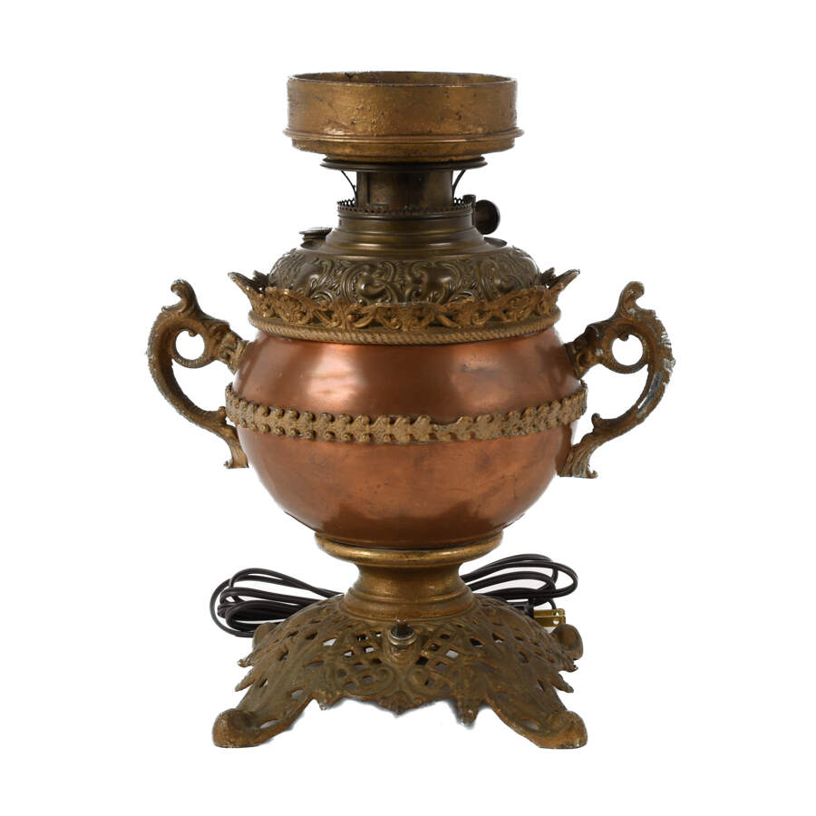Antique Bradley & Hubbard Converted Copper Oil Lamp-1