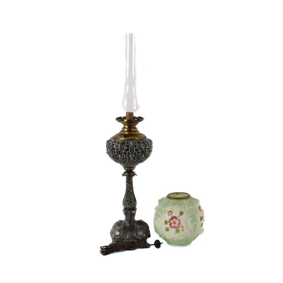 Antique Ornate Bradley & Hubbard Electrified Oil Lamp-7