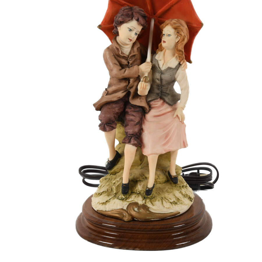 Signed Whimsical Resin Couple Statue Lamp-5