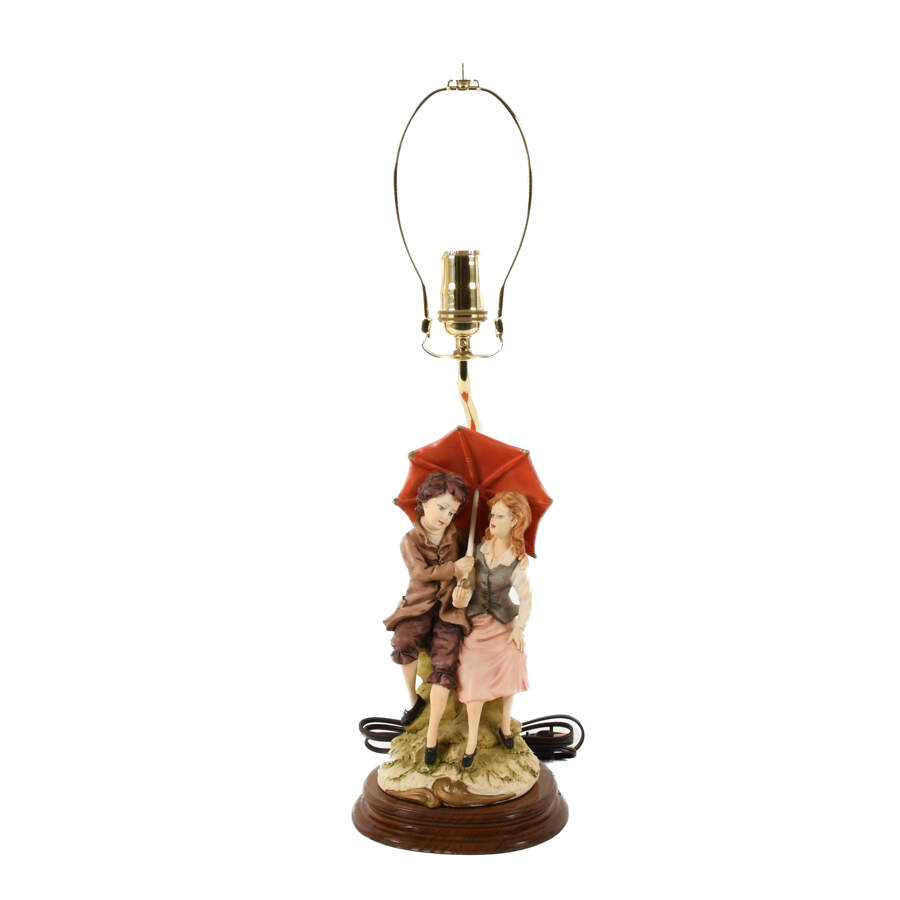 Signed Whimsical Resin Couple Statue Lamp-4