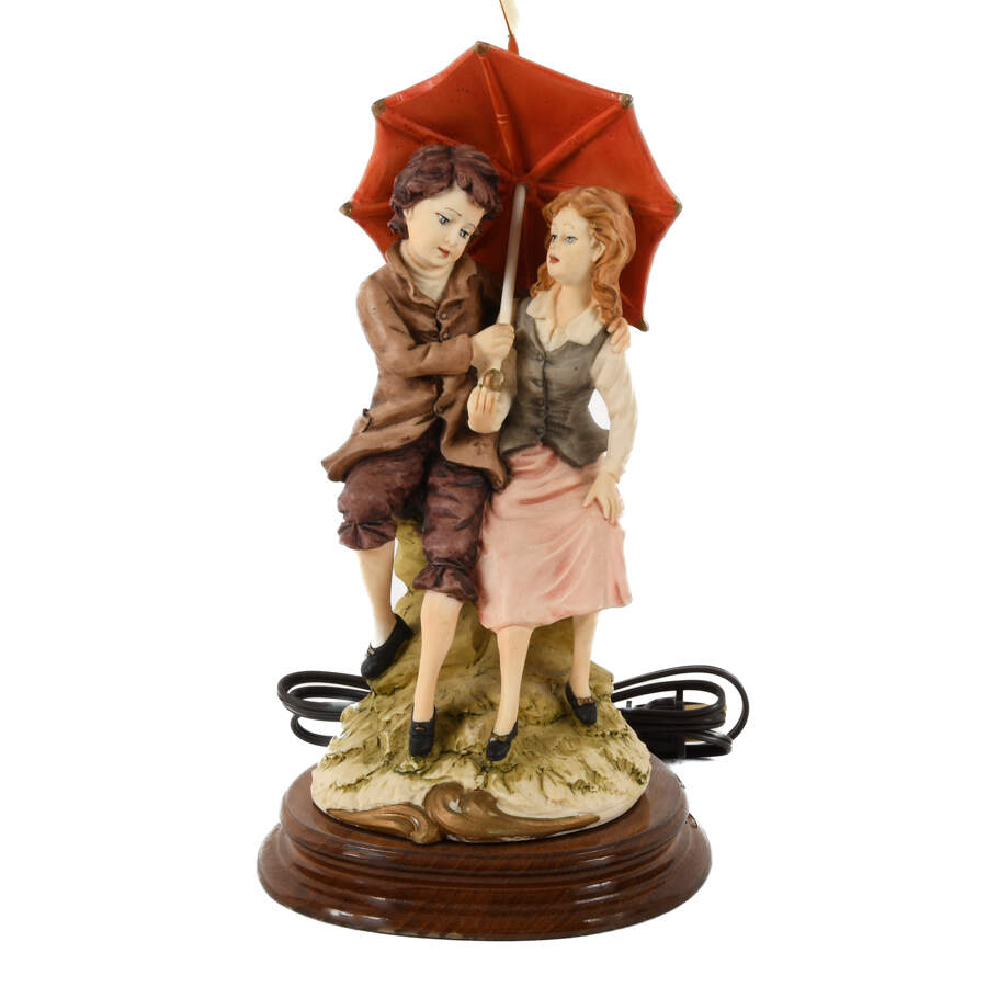 Signed Whimsical Resin Couple Statue Lamp-2