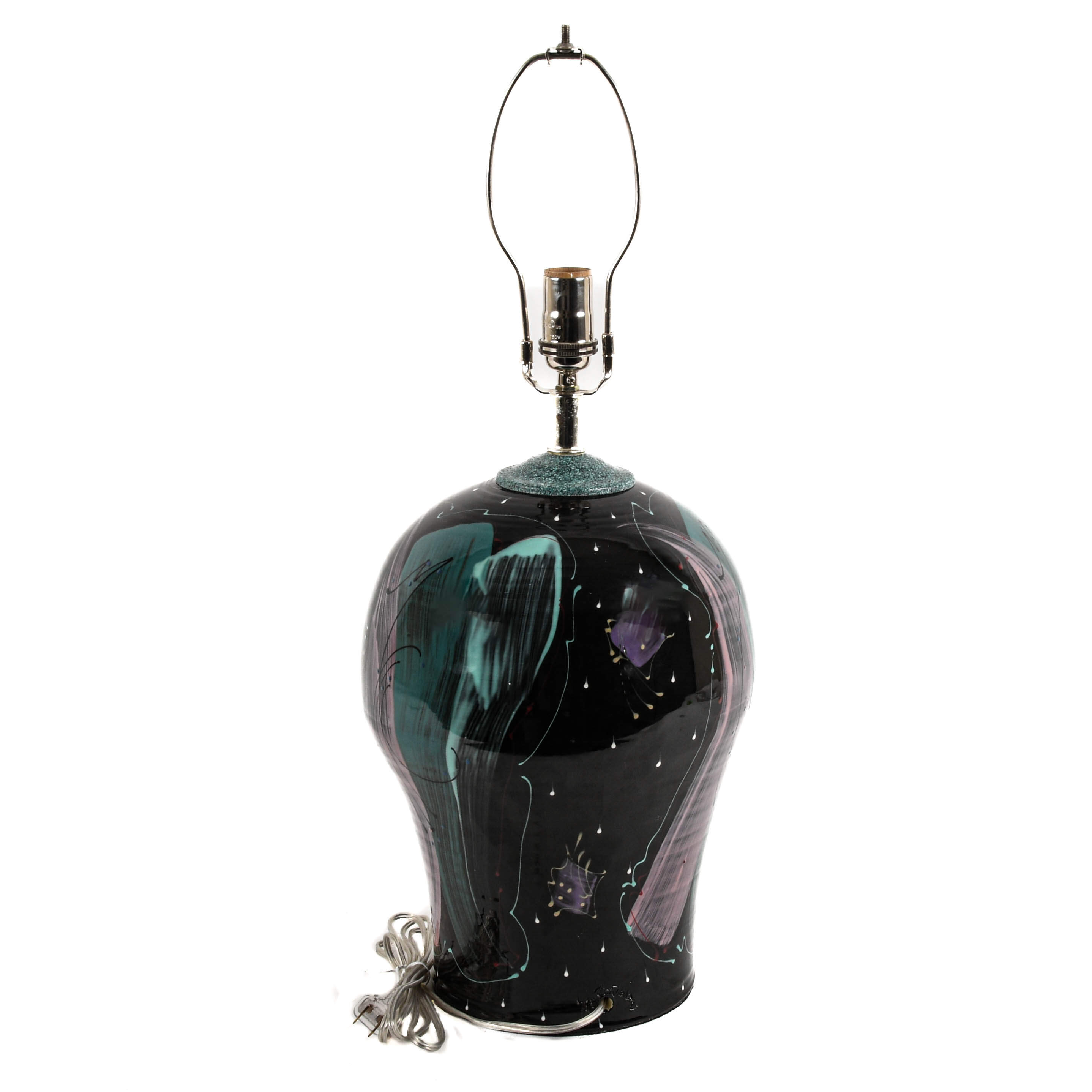 Signed Abstract Hand-Thrown Art Pottery Table Lamp-6