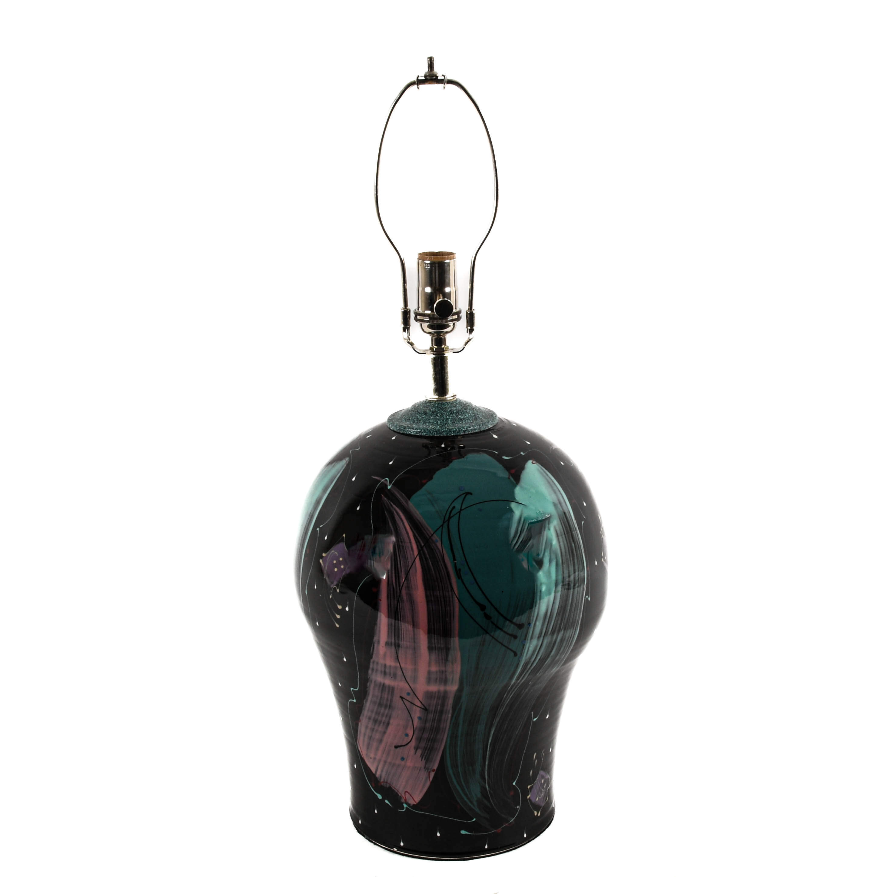 Signed Abstract Hand-Thrown Art Pottery Table Lamp-1