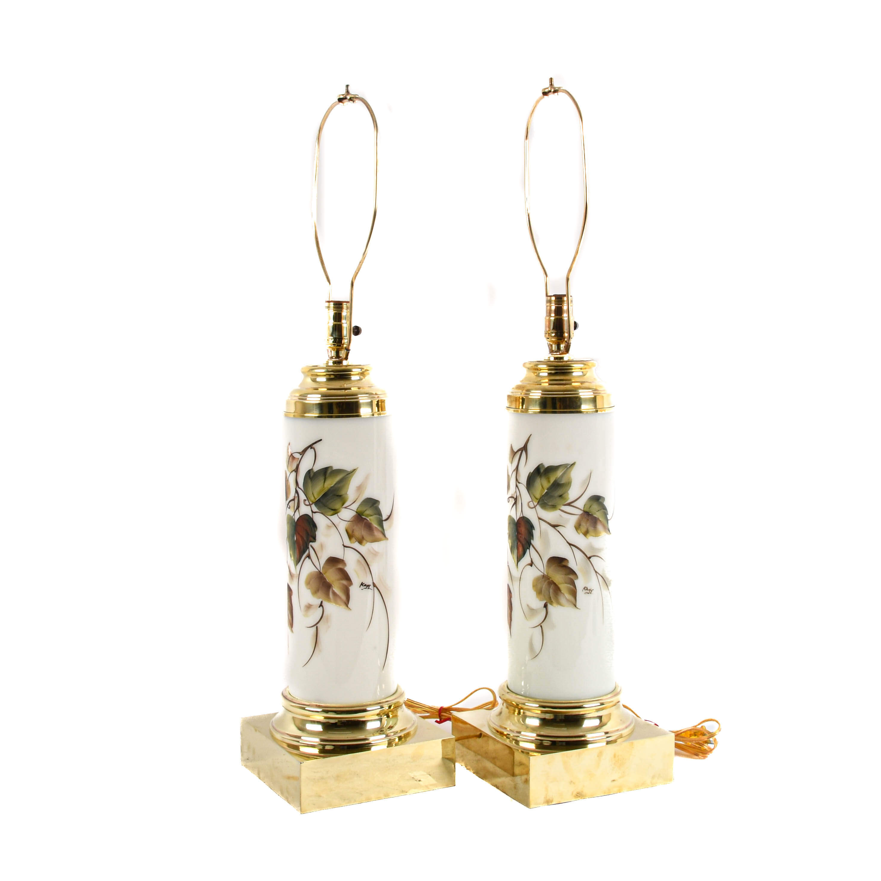 Pair of Opaline Glass and Floral Hand-Painted Table Lamps-3