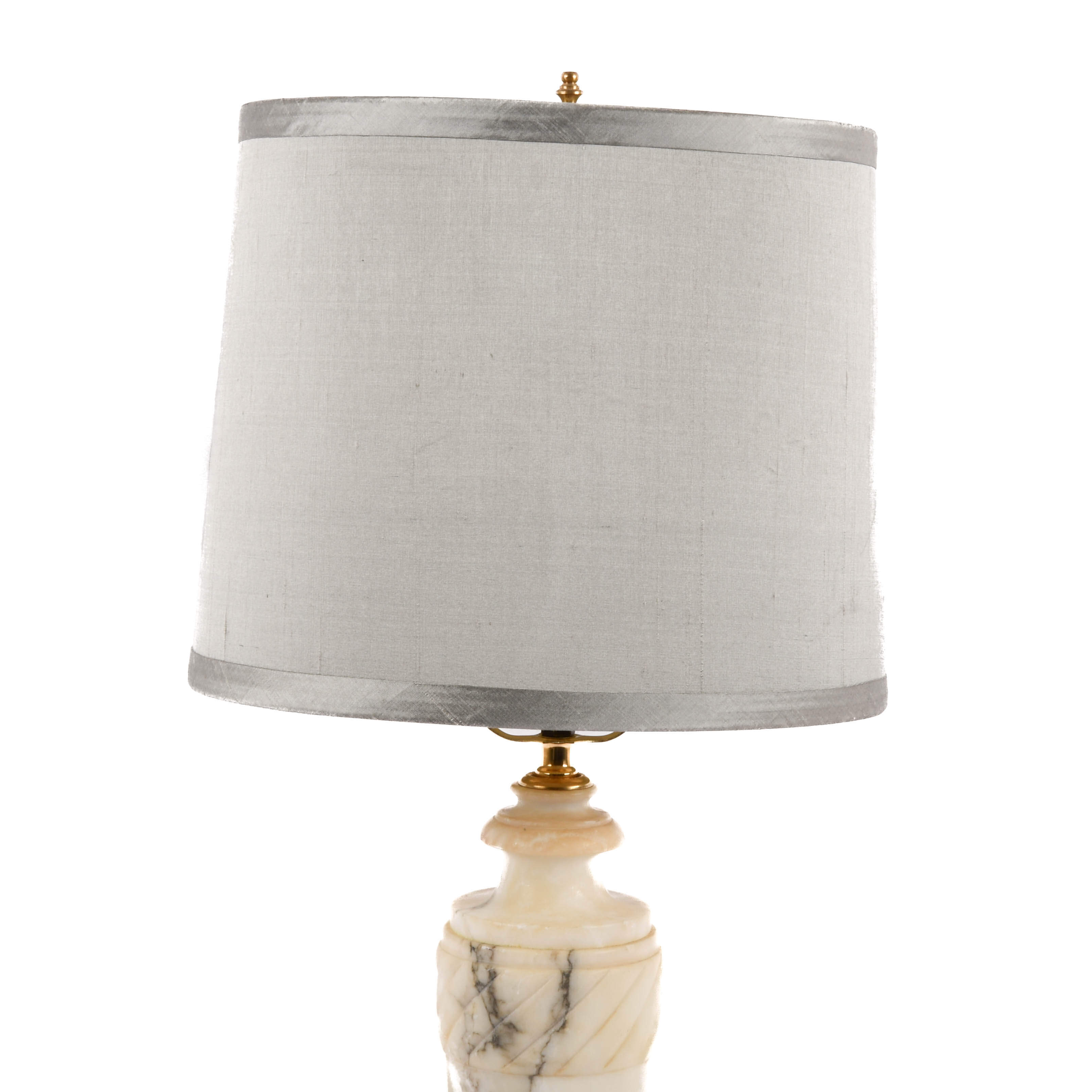 Carved Gray Alabaster Swirled Marble Table Lamp-3