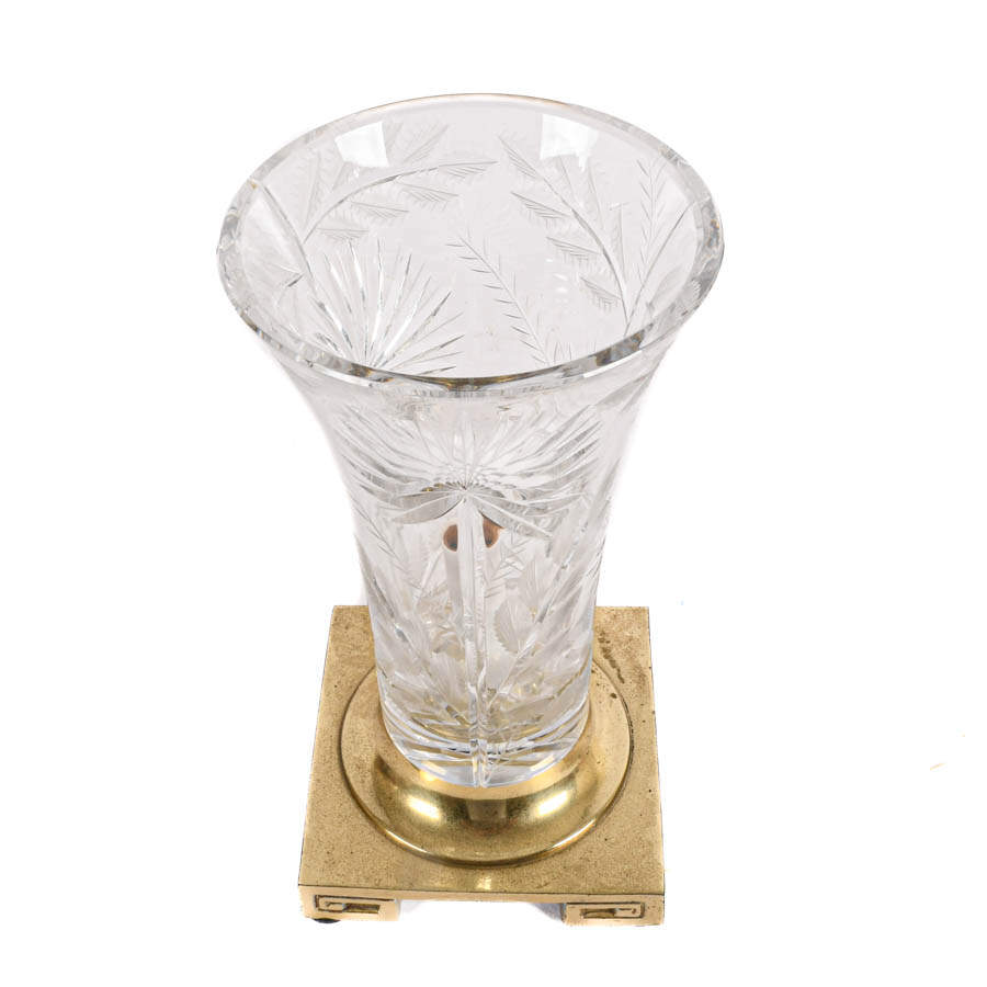 Dresden Cut Crystal Lamp on Brass Base-5