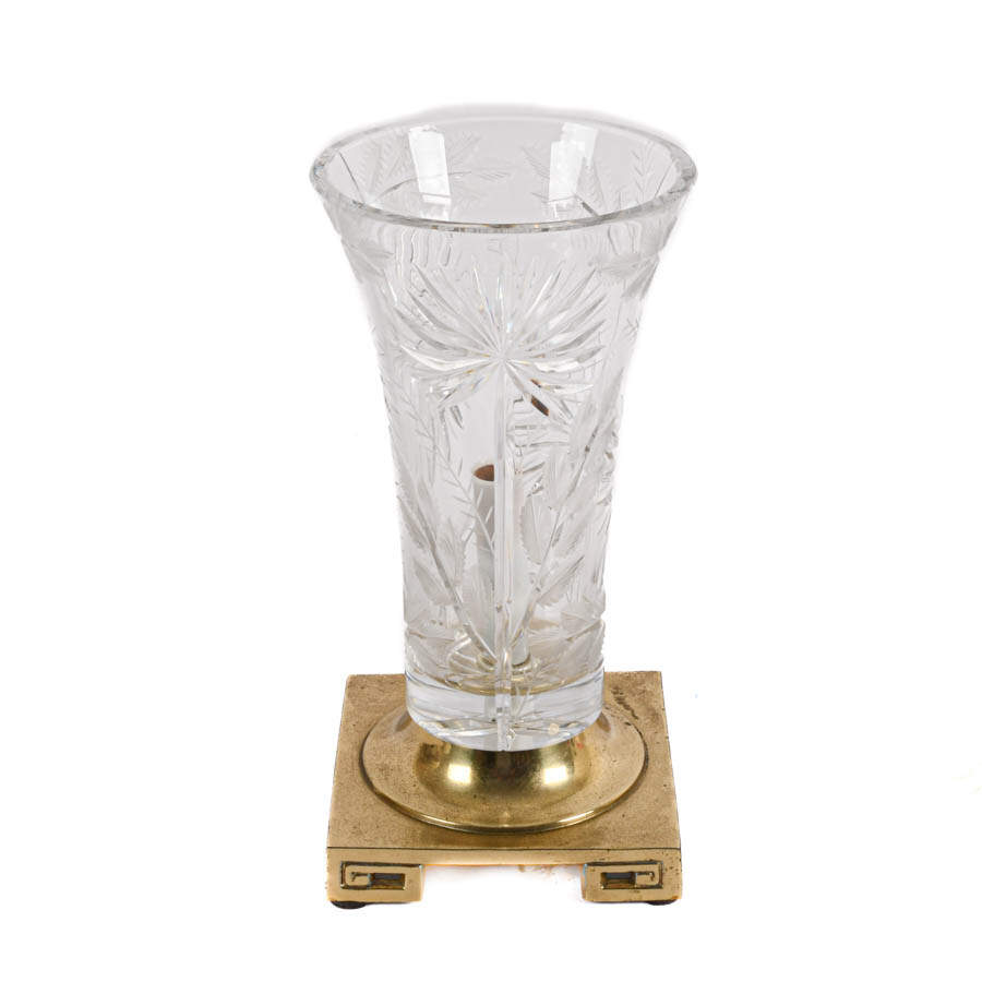 Dresden Cut Crystal Lamp on Brass Base-2