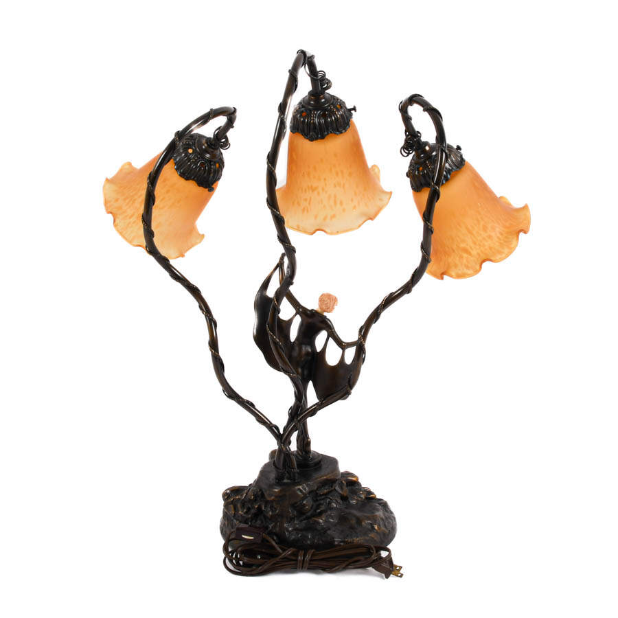 Bronzed Art Deco Figural Table Lamp After Auguste Moreau-5