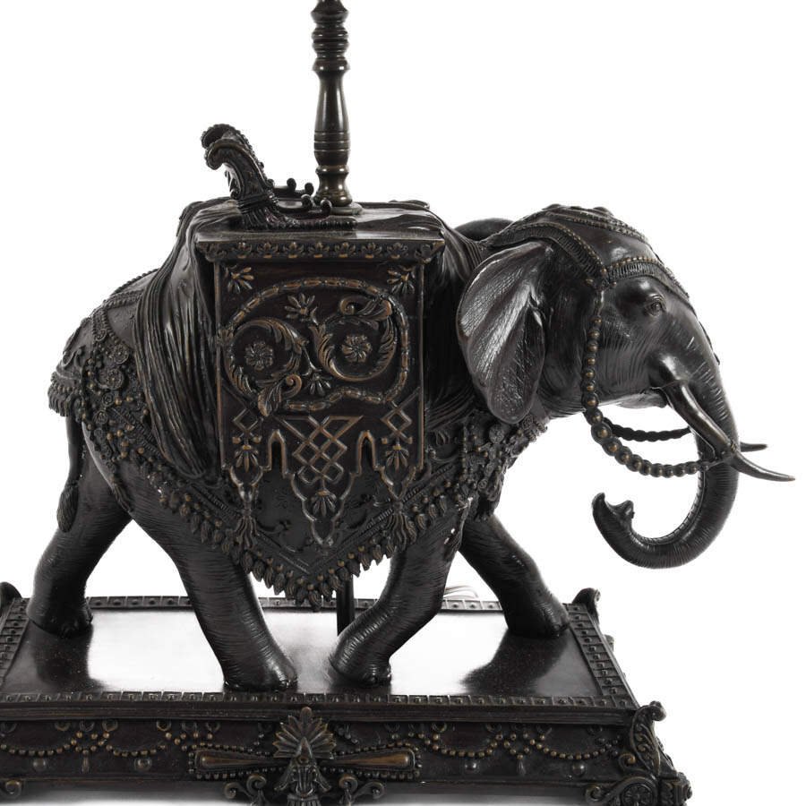 Bronze Elephant with Howdah Lamp Attributed To Maitland Smith-3