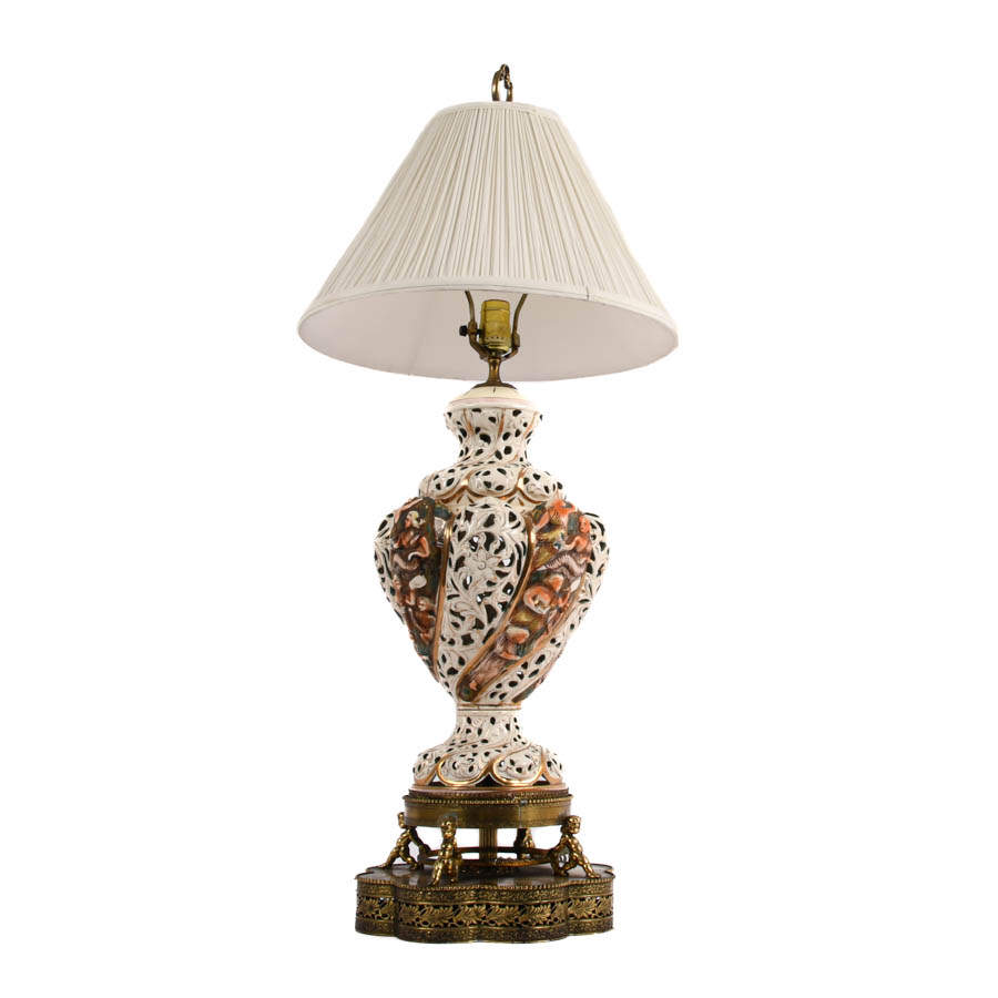 Capodimonte Table Lamp on Brass Pedestal-2