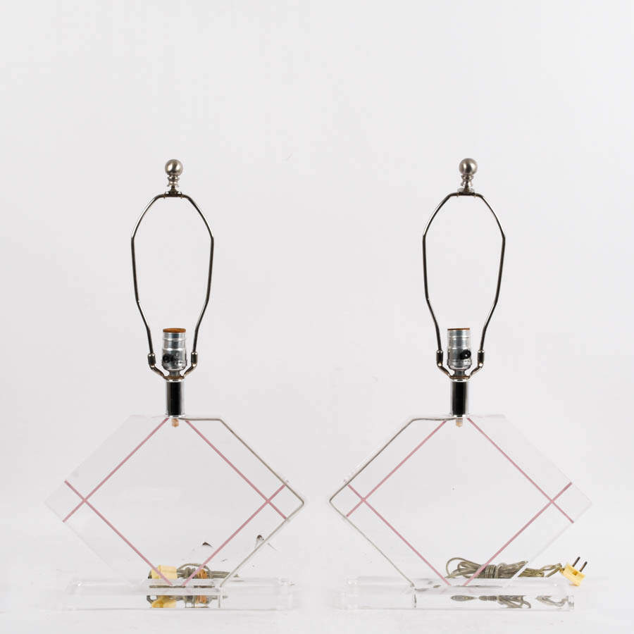 Pair of Lucite Diamond Form Table Lamps-3