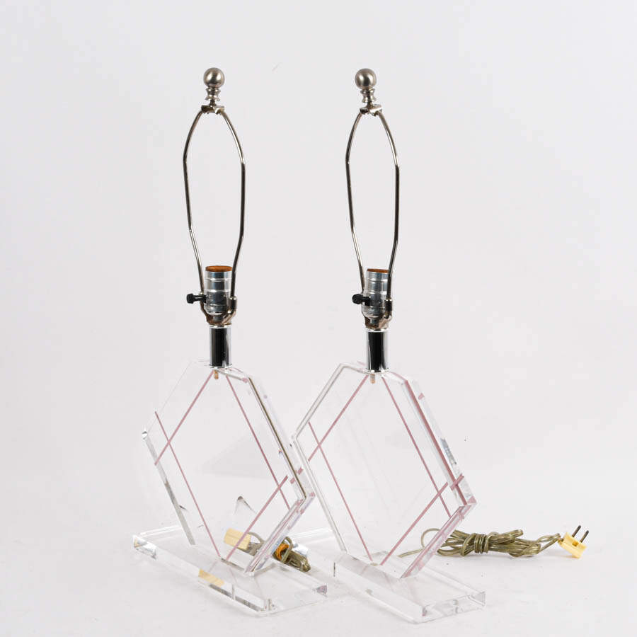 Pair of Lucite Diamond Form Table Lamps-2