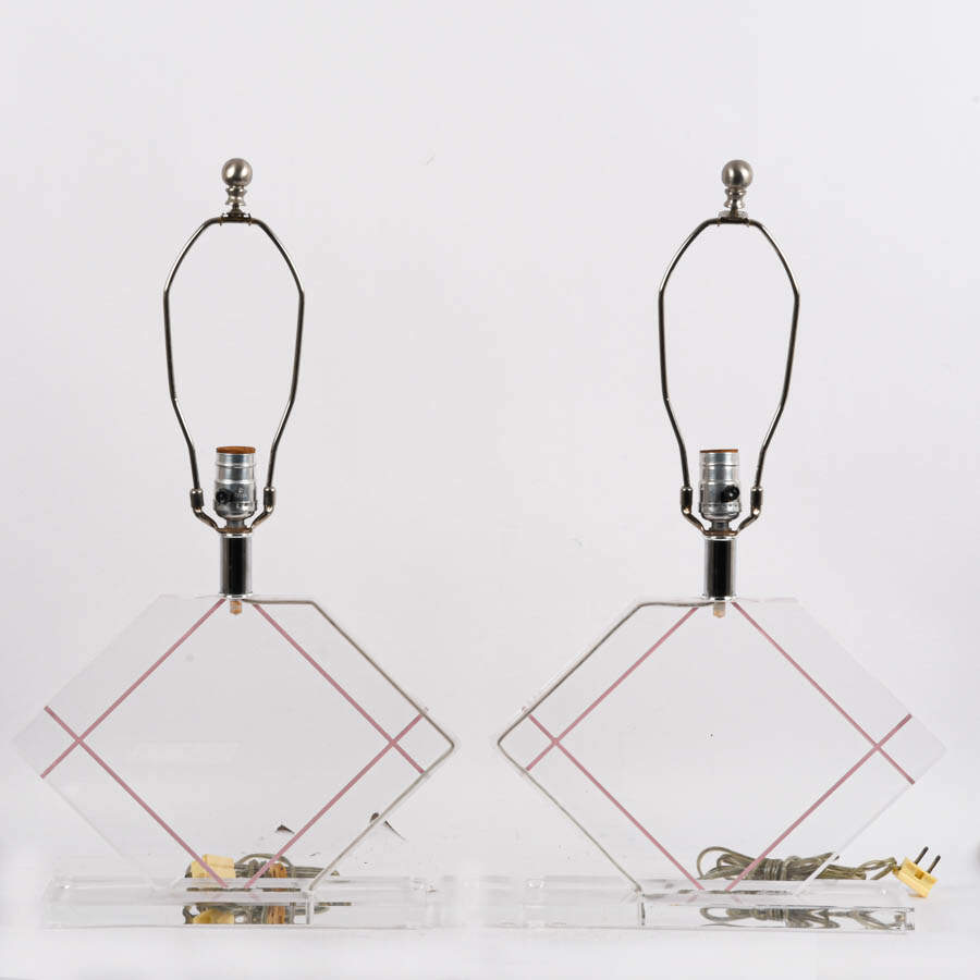 Pair of Lucite Diamond Form Table Lamps-1