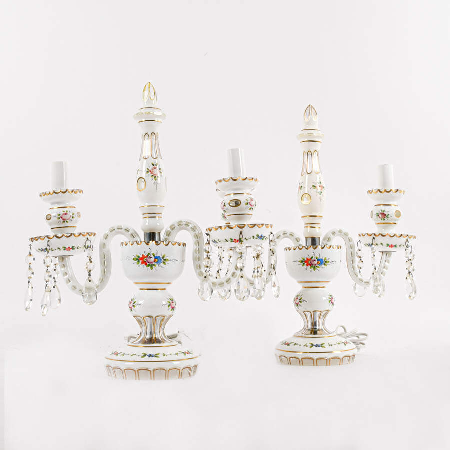 Pair of Bohemian Cranbury Cut to Clear Mantel Lamps-4