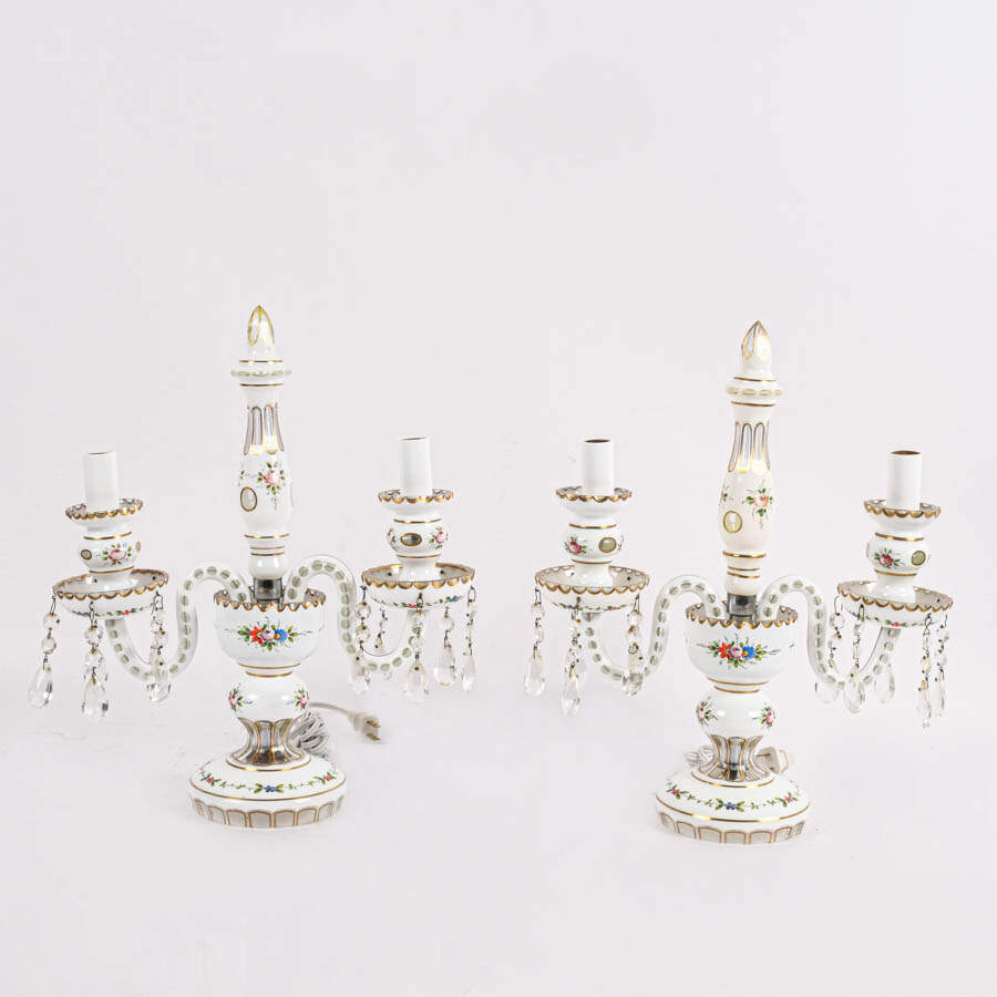 Pair of Bohemian Cranbury Cut to Clear Mantel Lamps-1